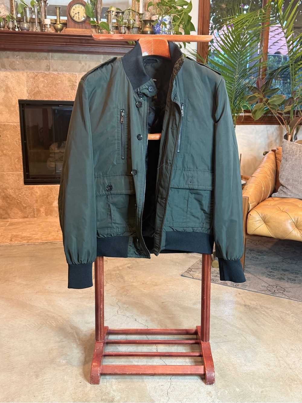 Jared Lang Olive Green Bomber Jacket with Black Trim